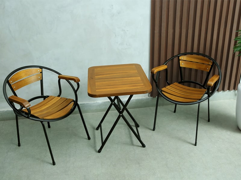 Ghế cafe mini có tay nan gỗ chân sắt sơn tĩnh điện Moon