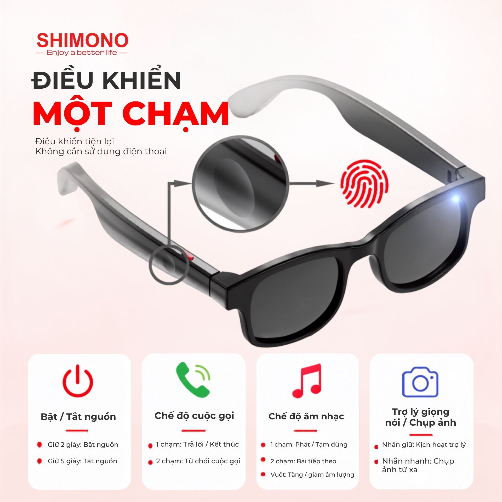 Kính Bluetooth SHIMONO AIMB V3 Nghe Nhạc Open Ear, Đàm Thoại Rảnh Tay, Chụp Ảnh Từ Xa, 2 Tròng Thay Hàng Chính Hãng