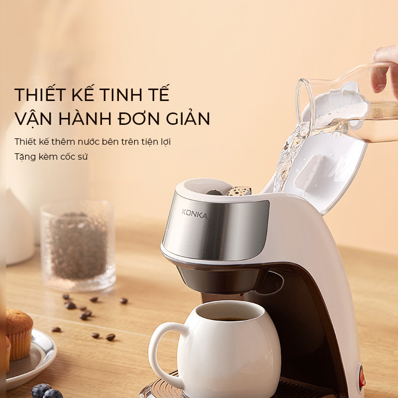 Máy Pha Cafe Cà Phê Pha Trà Tự Động Tặng Cốc Sứ KONKA KCF-CS2 - Hàng Nhập Khẩu