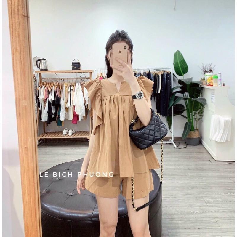 Sét bộ đùi áo tay bèo cổ chữ V xinh lung linh