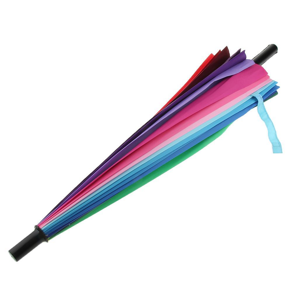 Strong Windproof Long Handle Large Beach Rainbow Sun Rain Umbrella Parasol