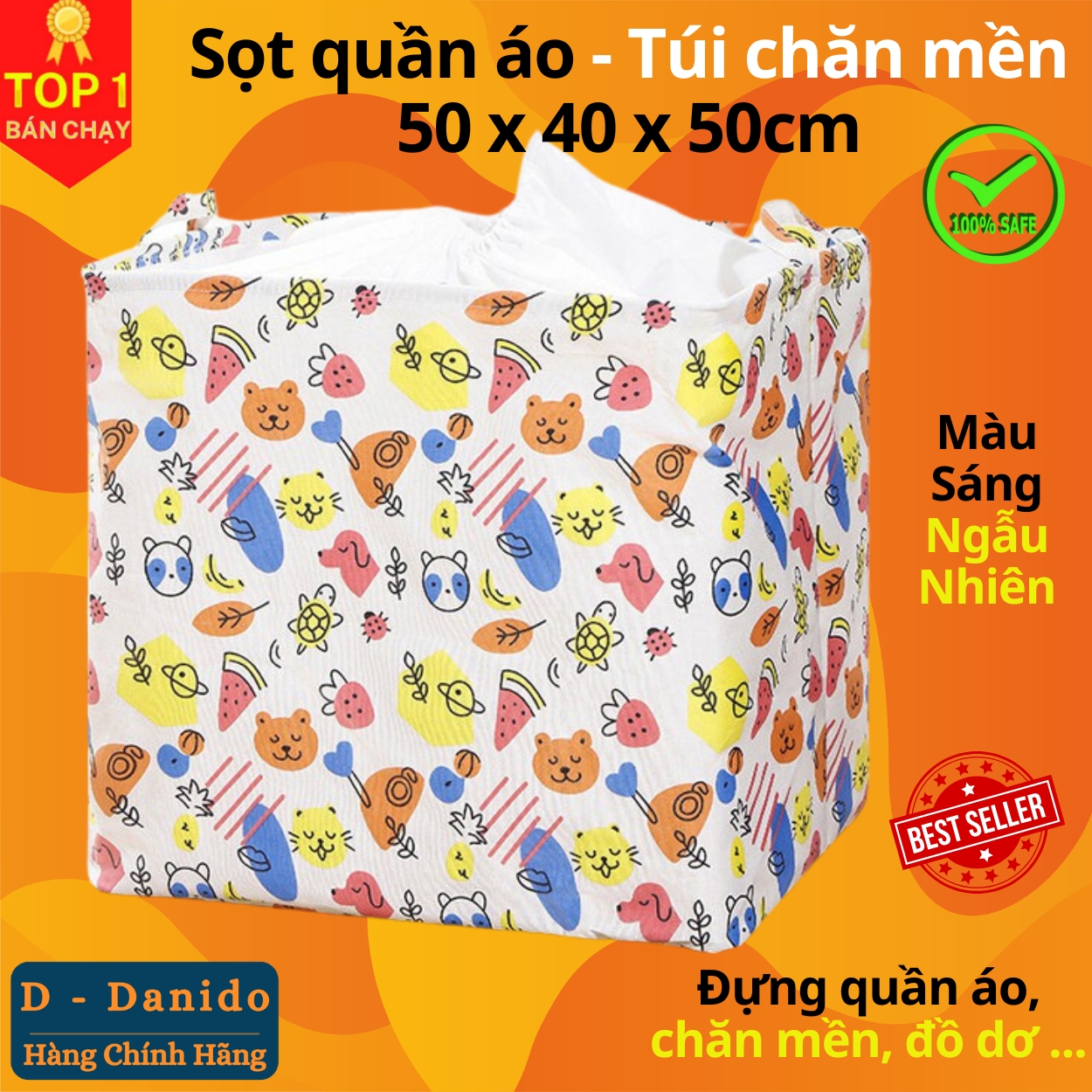 Túi Bạt Đựng Quần Áo, Chăn Mền, Túi Chăn 100L Chống Thấm Nước - Sọt Đựng Đồ Gấp Gọn Cỡ Đại 50x40x50cm - Hàng Chính Hãng