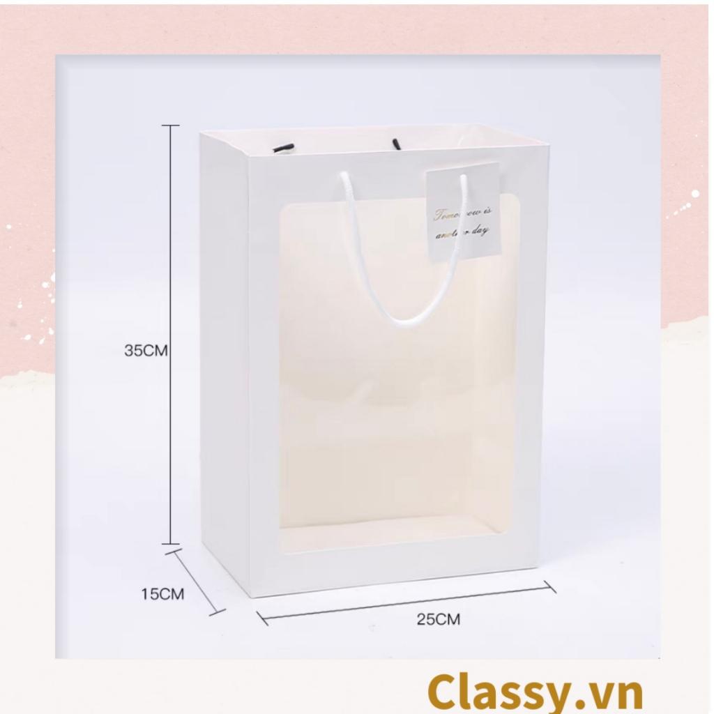 Túi giấy Classy hồng trong suốt kích thước 25x15x35CM dùng làm quà tặng đựng hoa, đựng gấu bông Q1404