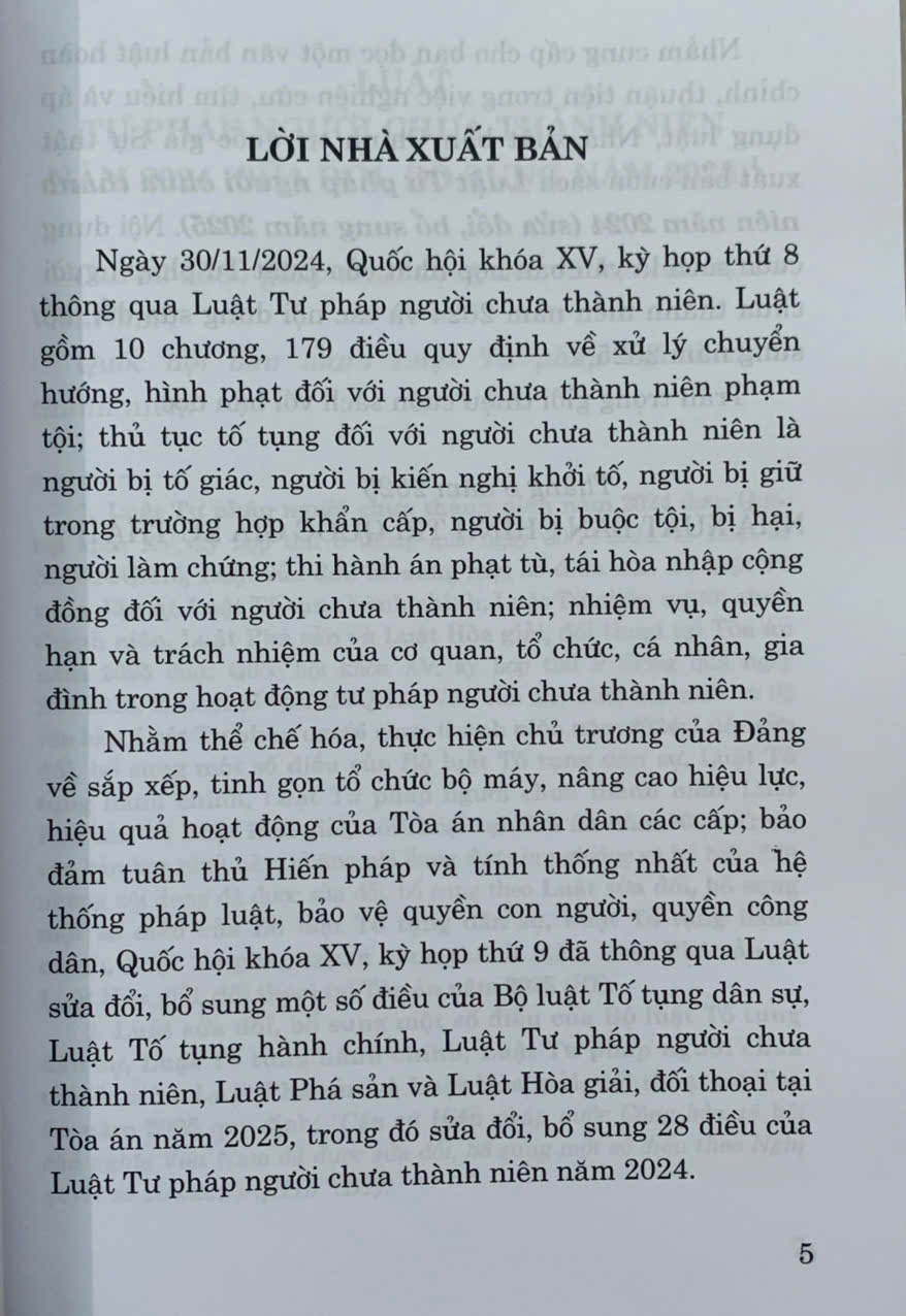 Luật Tư pháp người chưa thành niên năm 2024 (sửa đổi, bổ sung năm 2025)