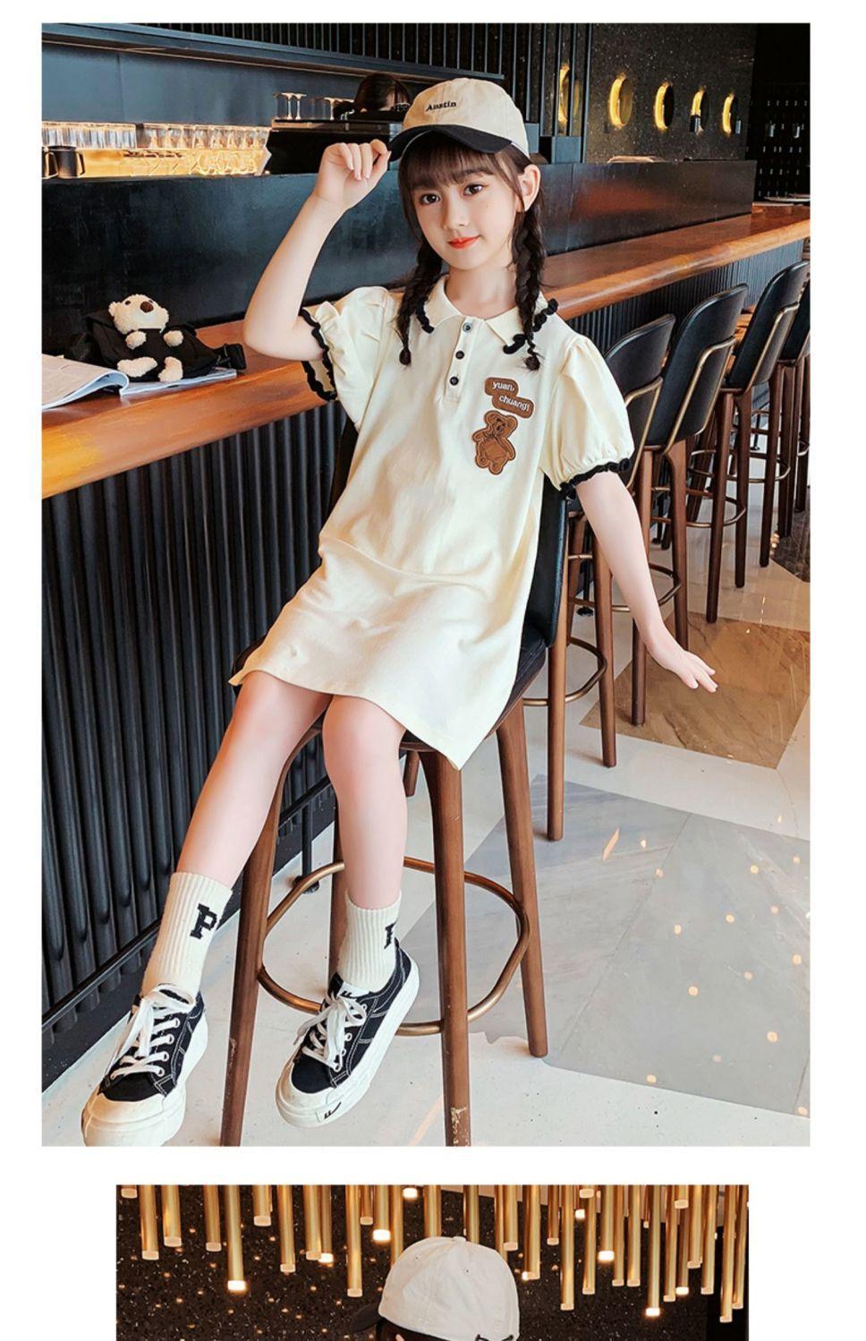 CHENGRUI Cô gái ăn mặc mùa hè váy tây thời trang trẻ em váy mùa hè cô gái nhỏ váy trung bình cô gái lớn polo váy lưới đỏ