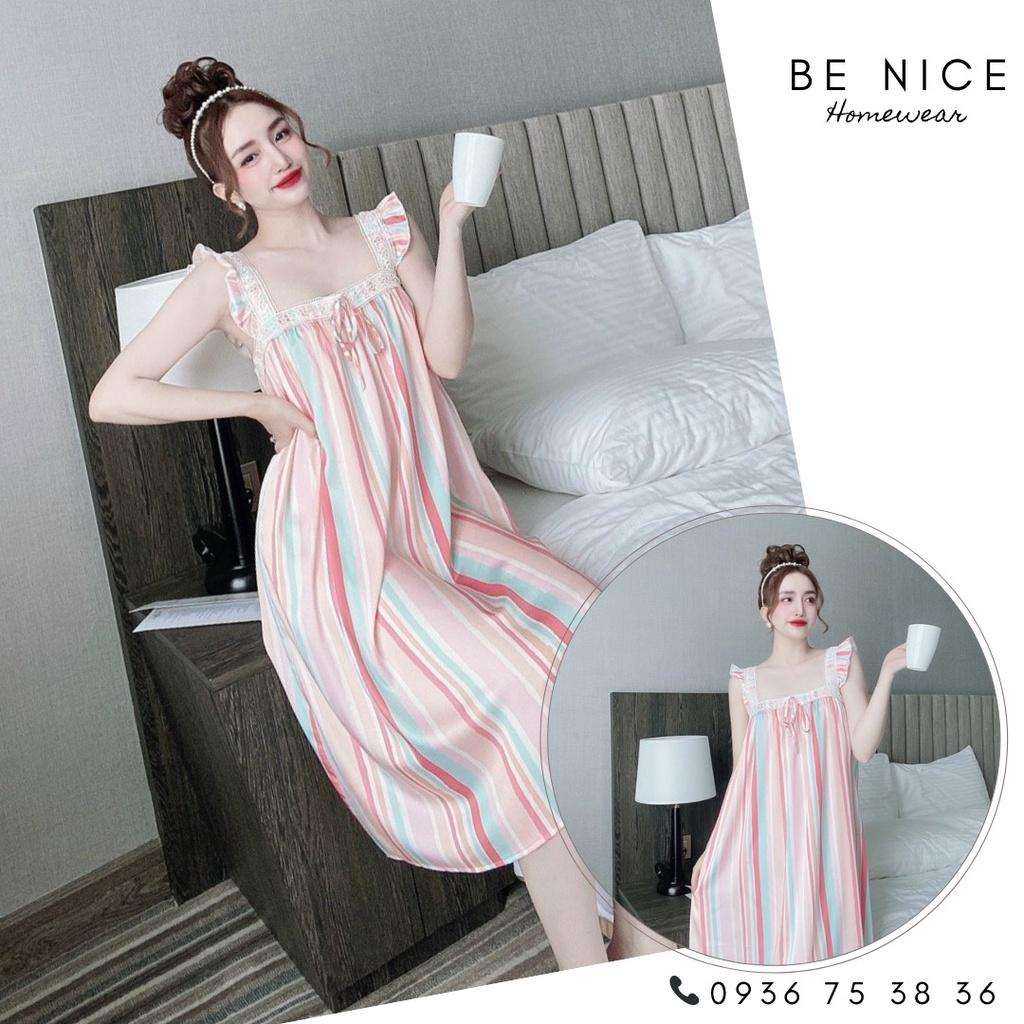 Váy mặc nhà cổ vuông phối ren họa tiết xinh xắn cho nàng nhà Be Nice Homewear