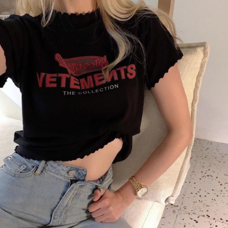 Áo coptop nữ cộc tay dưới 55kg in chữ VETEMENTS