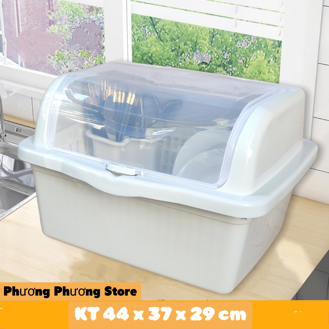 Kệ Úp Chén Bát - Úp Sữa Có Nắp Đậy 1 Tầng- Có Lỗ Thoát Nước - Nắp Đậy Chống Bụi Bặm Cao Cấp