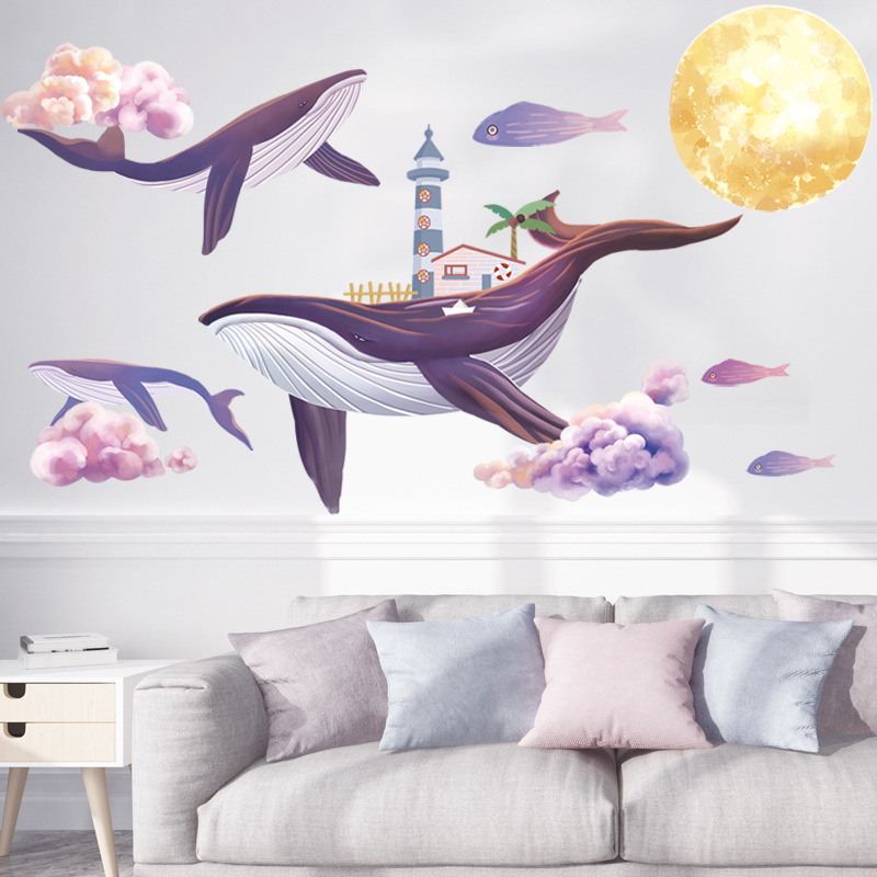 Decal dán tường cá voi đại dương size lớn sang trọng