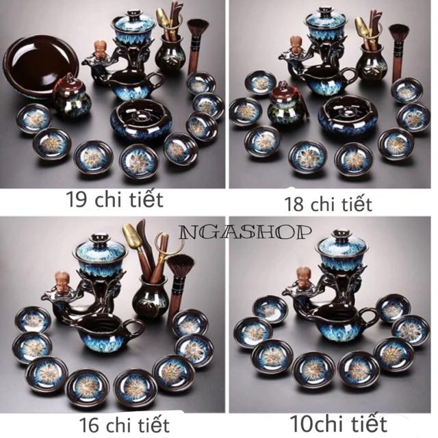 Bộ ấm chén pha trà đẹp Cối xay gốm sứ cao cấp,18-19 chi tết nâu tím chú tiểu