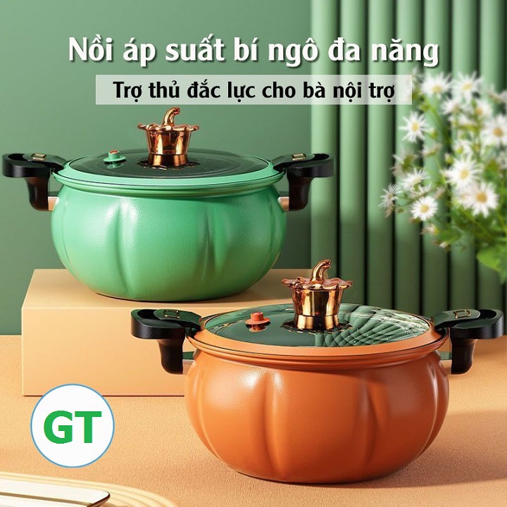 Nồi Áp Suất Bí Ngô Chống Dính 8L  Thông Minh - Nồi Hầm 28cm 4in1 Hầm Gà, Cháo, Nồi Chiên, Xào Nấu Đa Năng