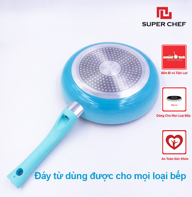 Chảo Chống Dính Ceramic Chef Blue Đáy Từ Cao Cấp Siêu Bền Bỉ Dùng Cho Mọi Loại Bếp ( size 24 cm)