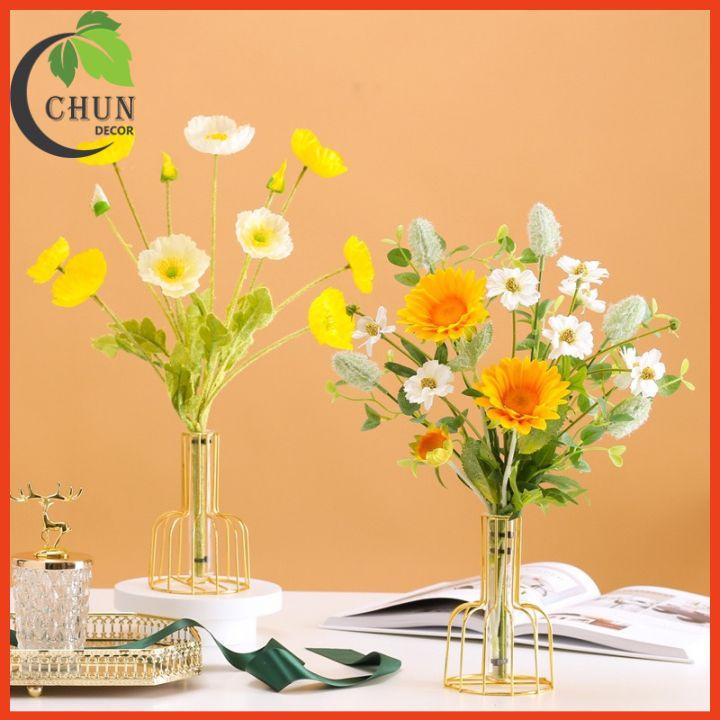 Bình Hoa Thủy Tinh Khung Kim Loại Phong Cách Bắc Âu Trang Trí Nhà Cửa
