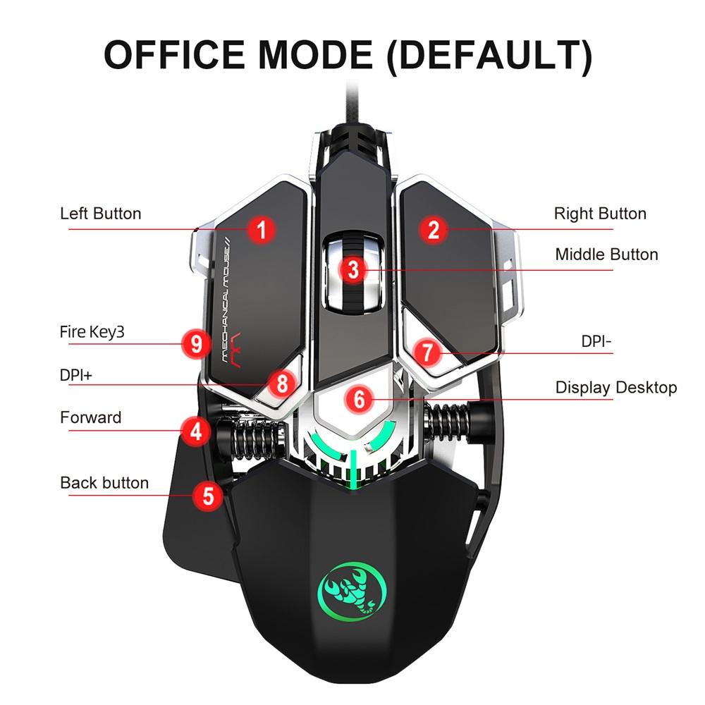 HXSJ J600 Wired Gaming Mouse Nine-key Macro Programming Mouse with Six Adjustable DPI Colorful RGB Light Effect Grey