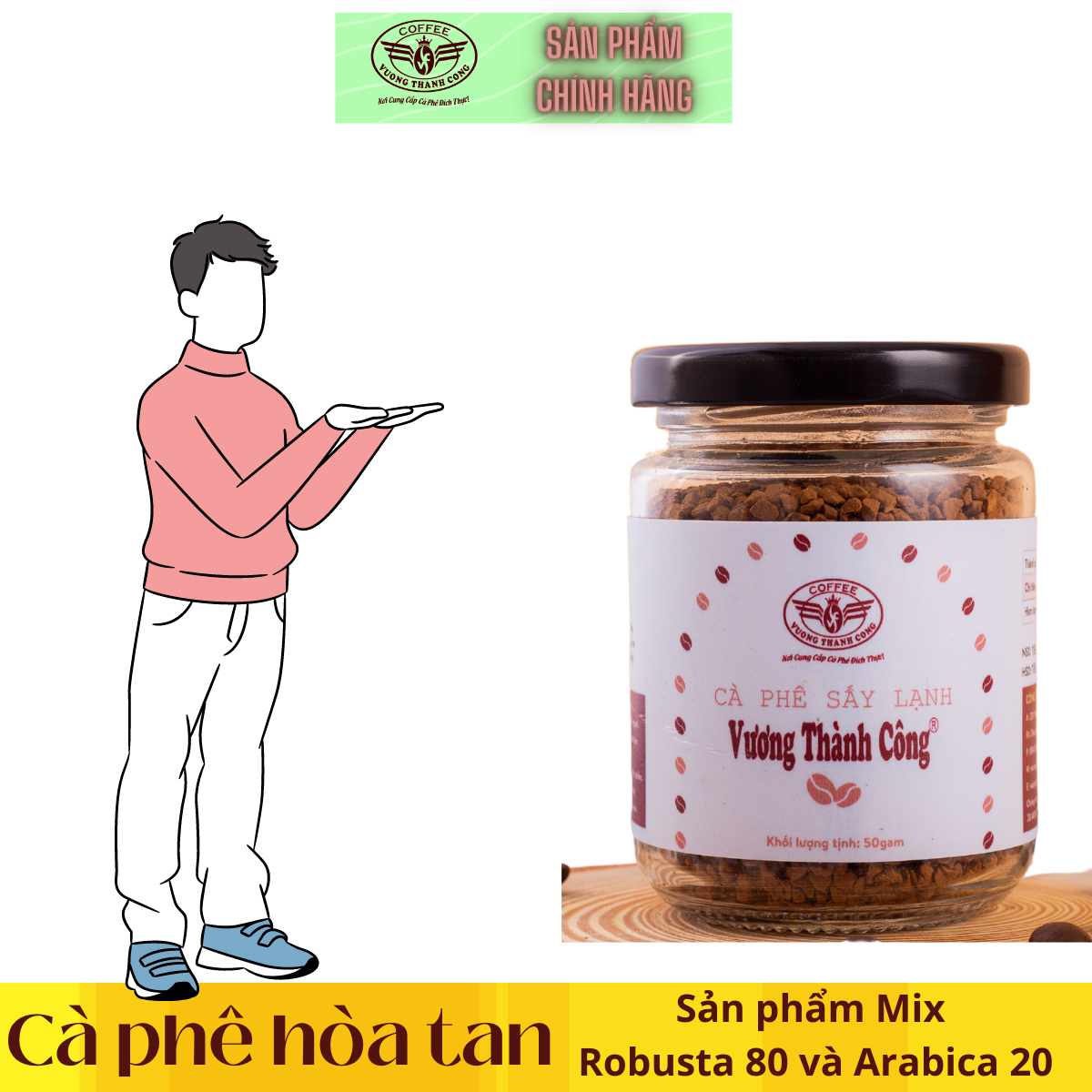 Cà phê hòa tan nguyên chất hướng hữu cơ Dak La, Thương hệu Vương Thành Công, thơm ngon, tiện lợi