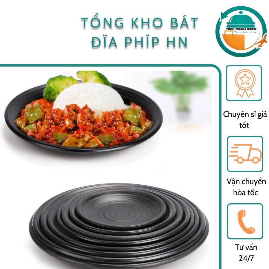Đĩa Nhựa Phíp Melamine Tròn Đen Nhám đủ size nhỏ