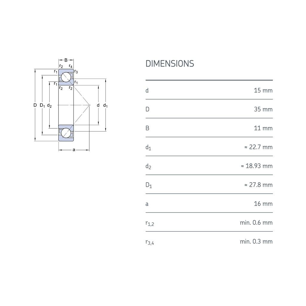 Vòng bi bạc đạn 7202 BEP SKF chính hãng - Vòng bi đỡ chặn - Vòng bi tiếp xúc góc 1 dãy