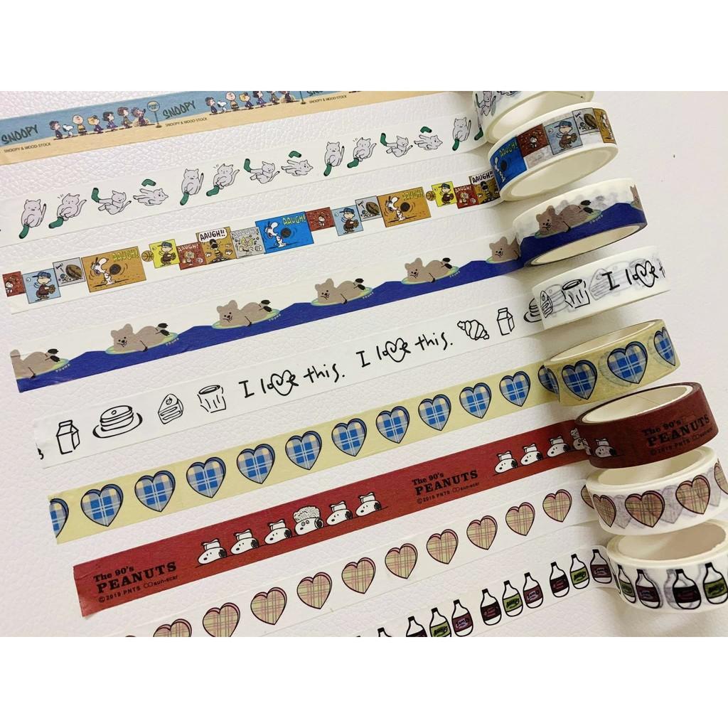 1 Cuộn Washi Tape Lẻ - Băng Dính hình Gấu Snoopy Charlie Brown Trái Tim Bánh Ngọt Mèo