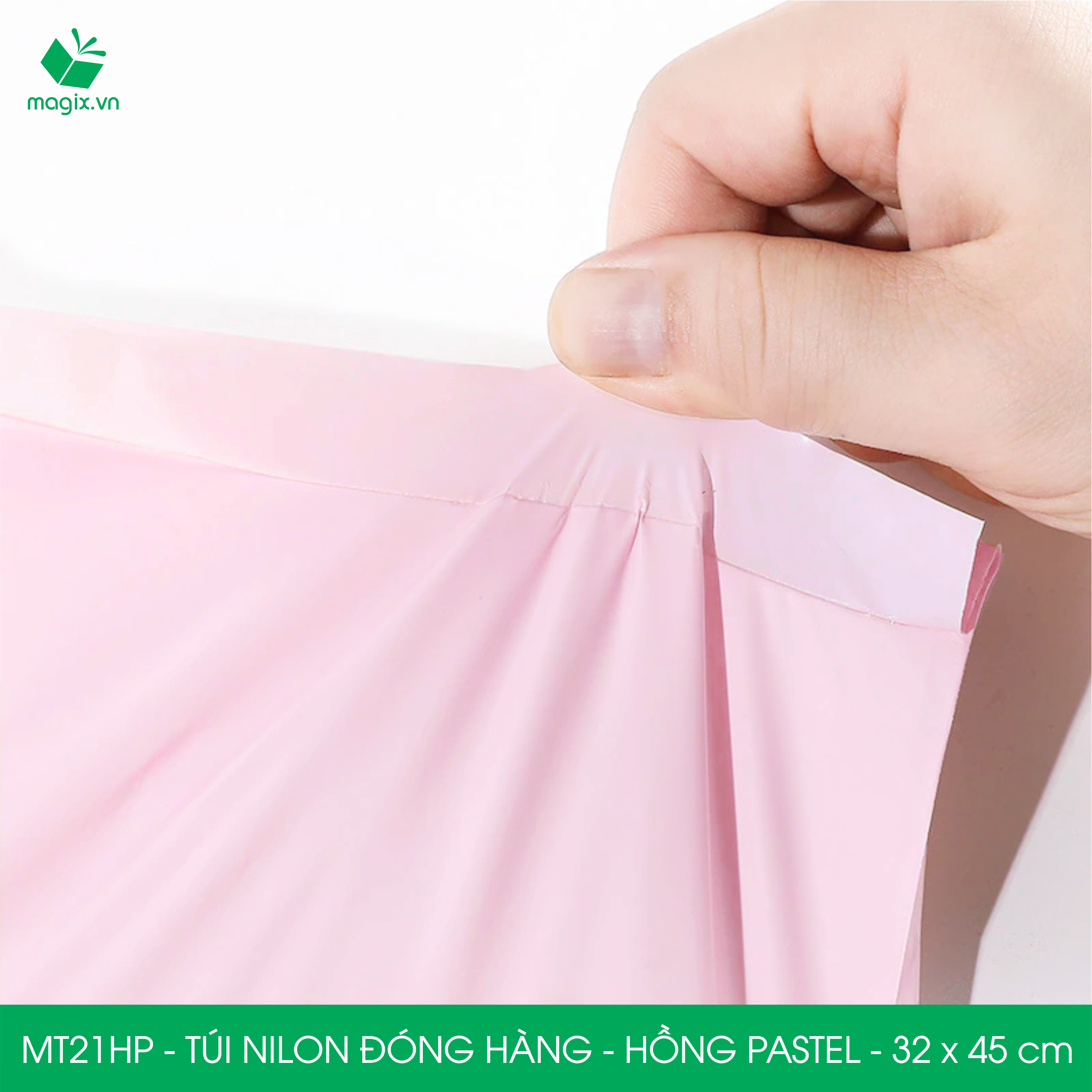 MT21HP - 32x45 cm  - Túi nilon gói hàng - 200 túi niêm phong đóng hàng màu hồng pastel