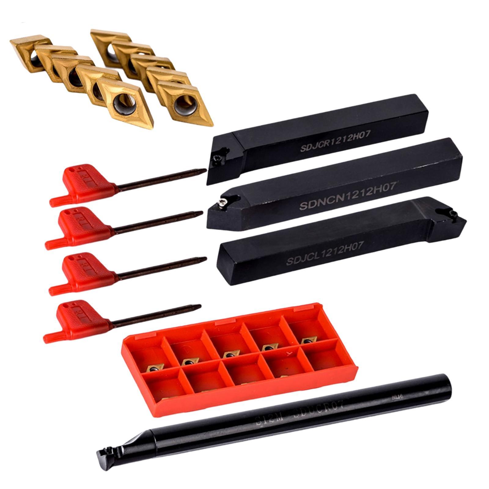18Pcs 12mm Shank Lathe Turning Tool Holder Boring Bar with Carbide Inserts