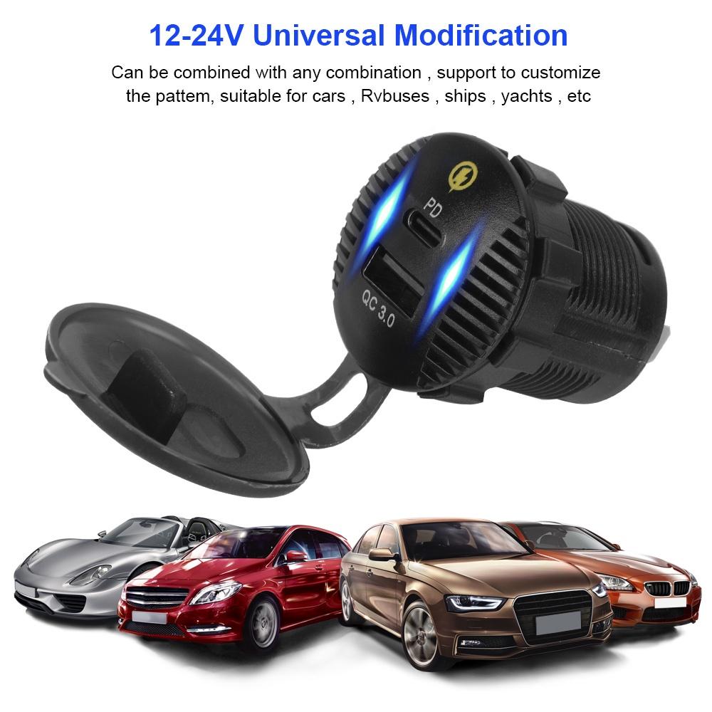 Cục sạc điện thoại cổng USB kép 3.0 36W 12-24V chống nước thông dụng cho xe hơi/xe máy/xe tải