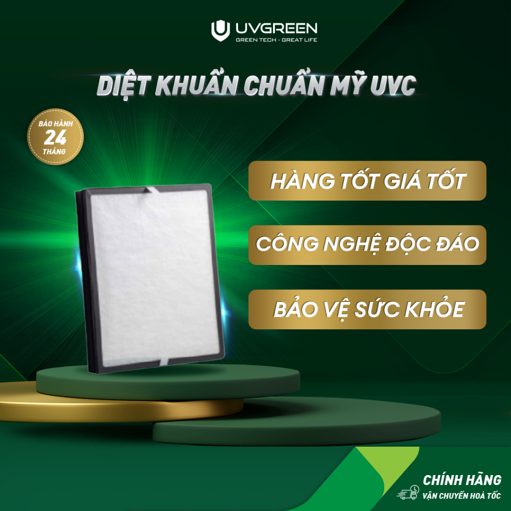 Màng Lọc HEPA H13 Diệt Khuẩn Cho Máy Lọc Không Khí UVGREEN KA600 FT Hàng chính hãng - Bộ Lọc 3 Lớp, Loại Bỏ 99,97% Bụi Mịn