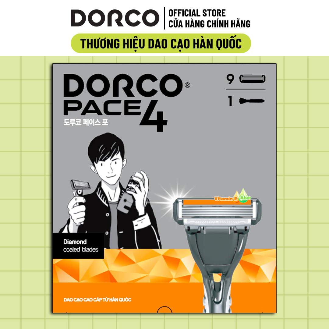 Bộ Dao Cạo Râu 4 Lưỡi Dorco Pace 4 có 1 Cán và 9 Đầu Cạo Đóng Hộp Làm Quà Tặng