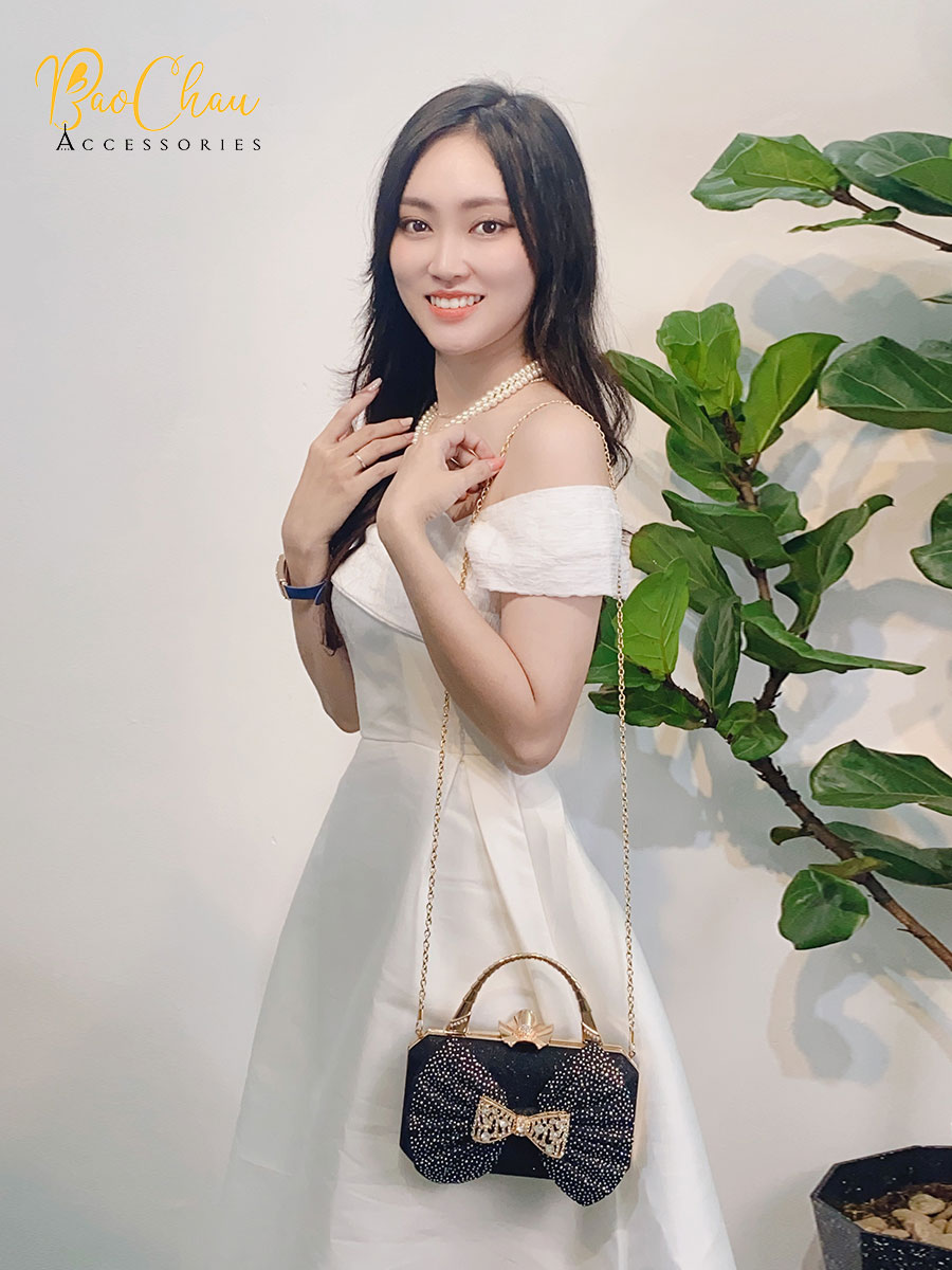 Ví Nữ Đi Tiệc Đính Nơ Kim Tuyến Cao Cấp - Bảo Châu