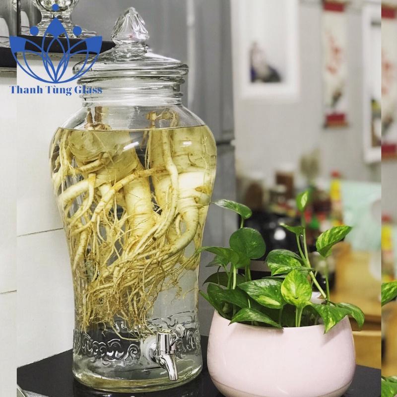 Bình Ngâm Rượu Sâm hoa văn chân mây Thủy Tinh 6 lít