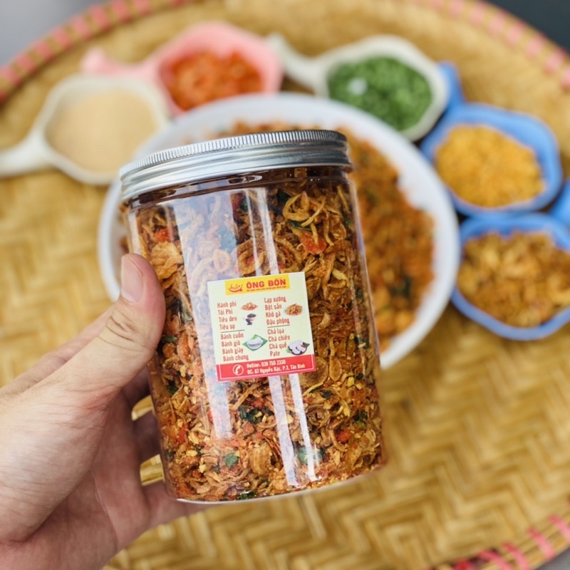 Muối Tôm Hành Phi ÔNG BỐN - Tặng 200g Bánh Tráng Phơi Sương(hũ 300g)