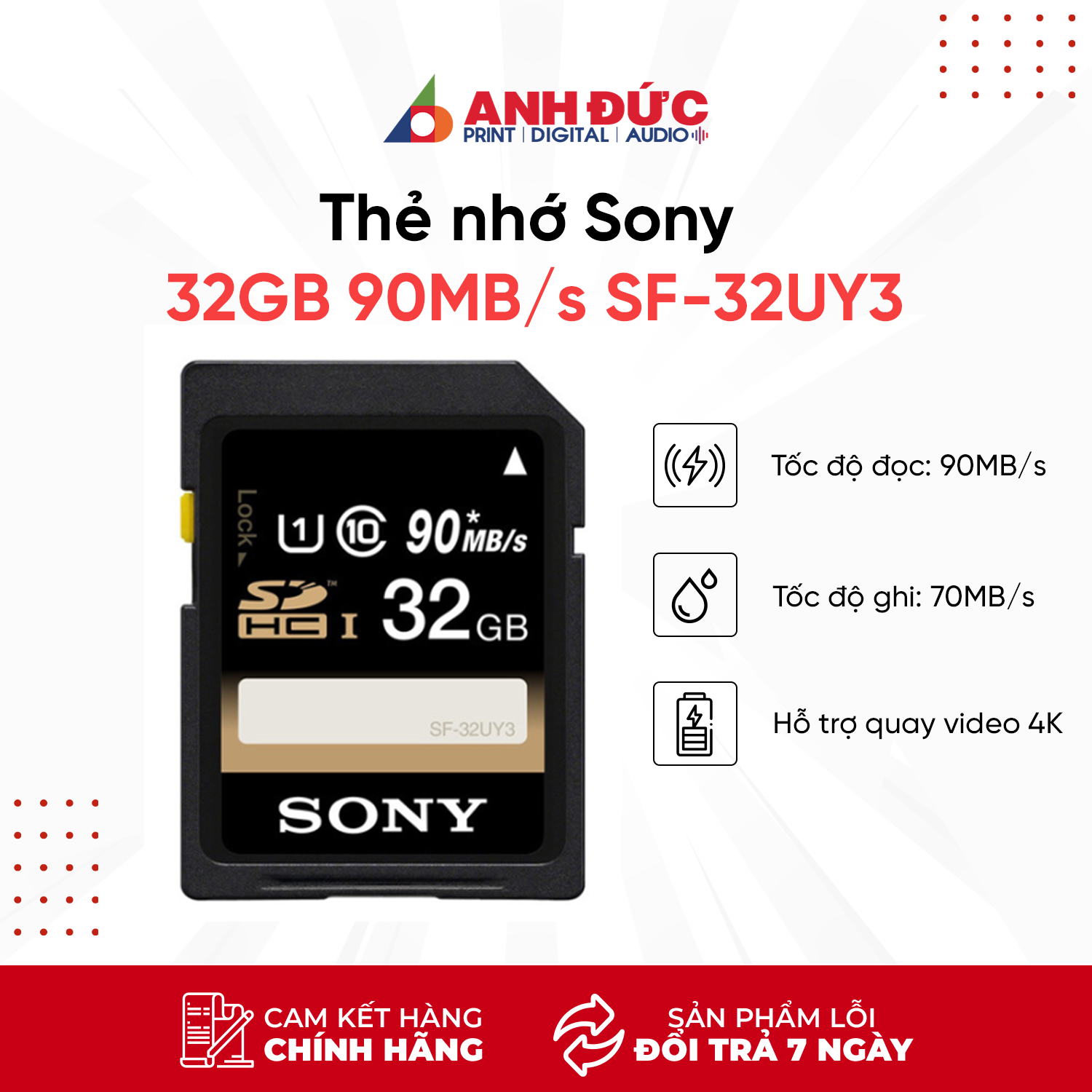 Thẻ nhớ Sony 32GB 90MB/s SF-32UY3 - Hàng Chính Hãng