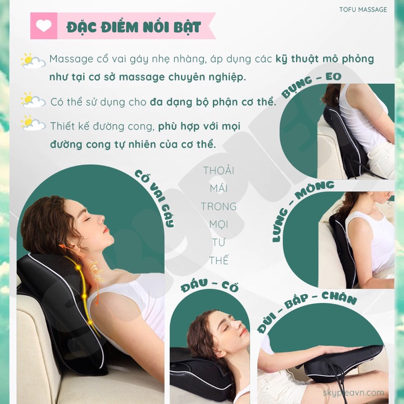 Gối massage cổ vai gáy, máy massage toàn thân đa năng cao cấp ( Bảo Hành 12 Tháng )