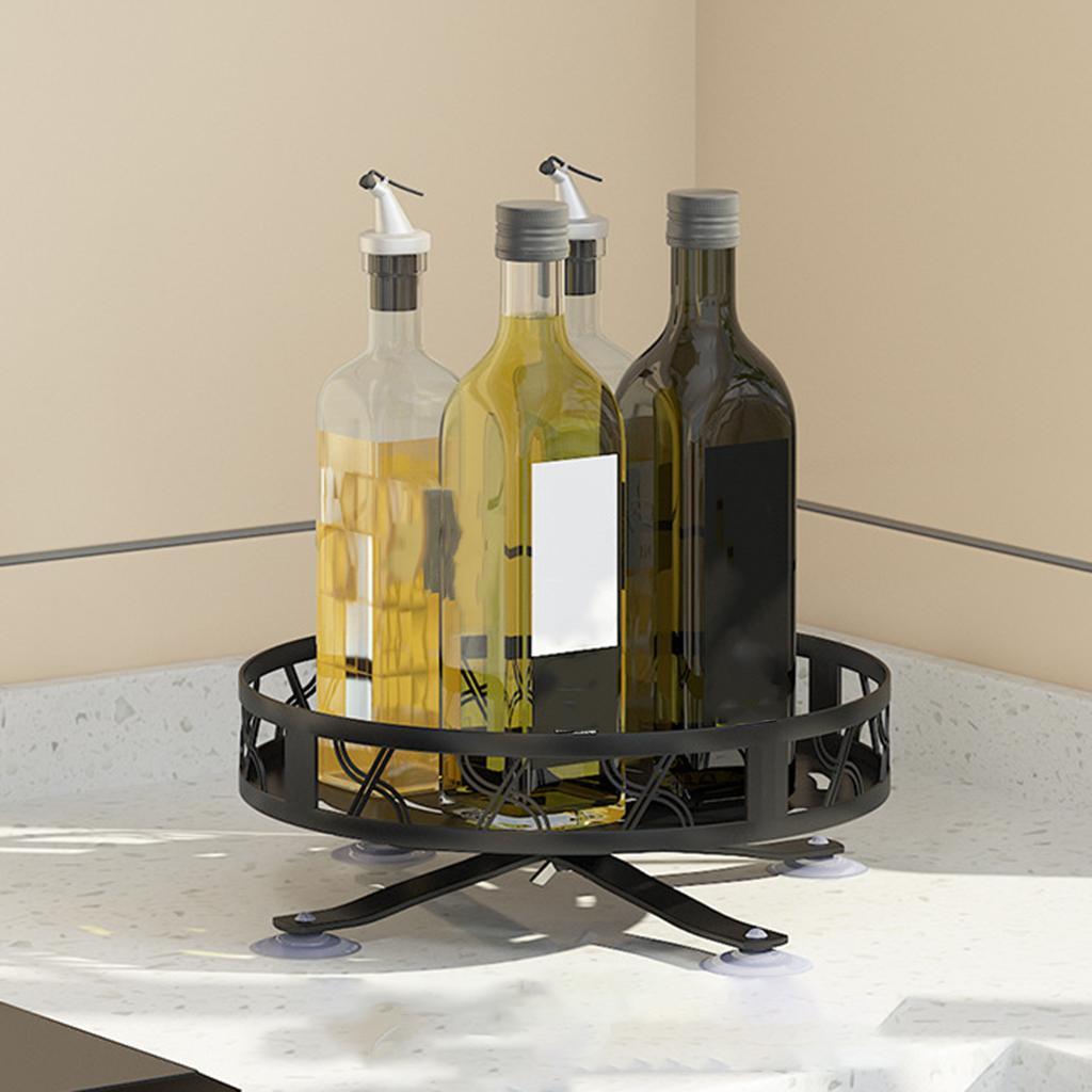 Turntable Spice Rack 9 inch Black Kitchen Spice Organizer for Cooking Jars