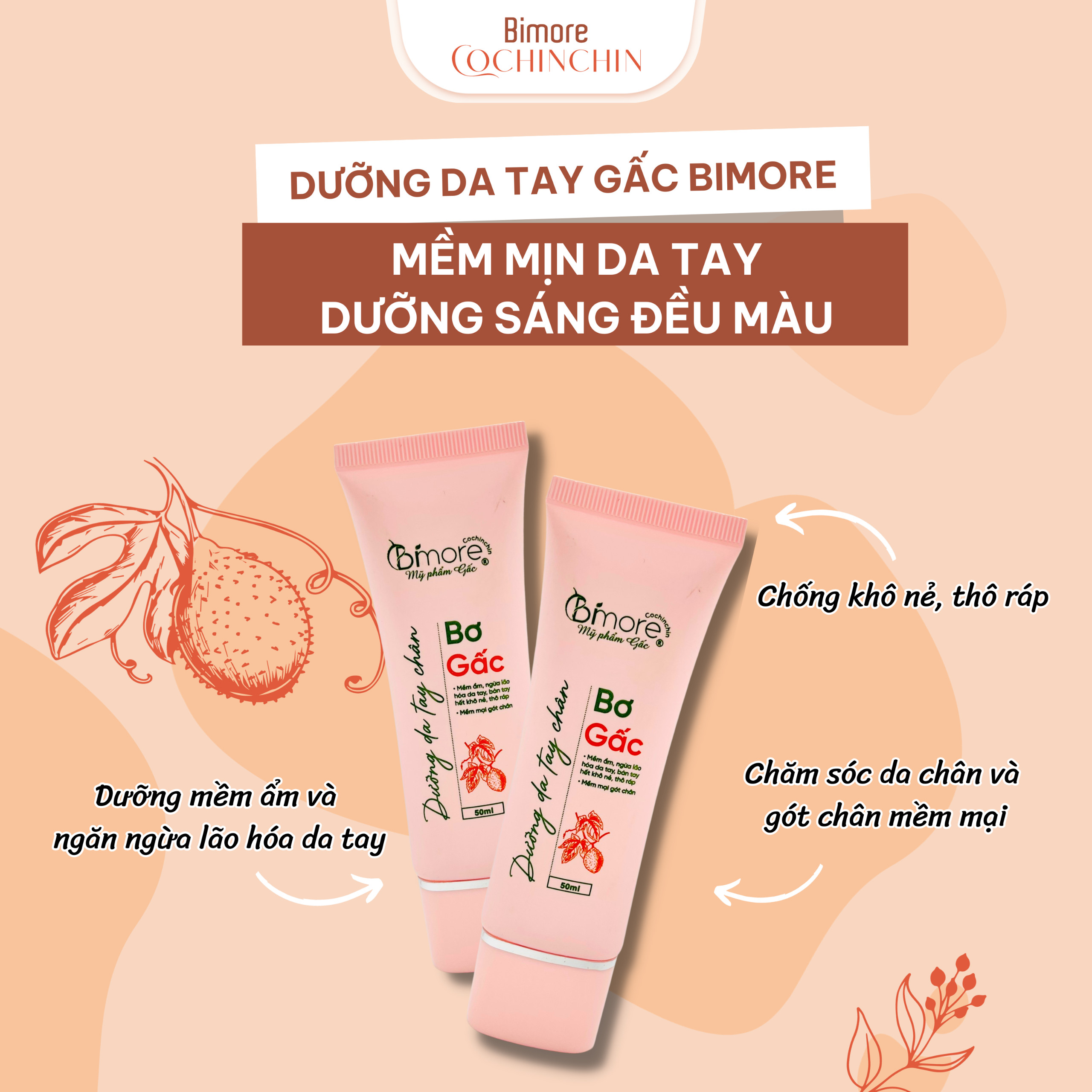 Bơ gấc dưỡng da tay chân mềm mịn sáng đều màu 50ml
