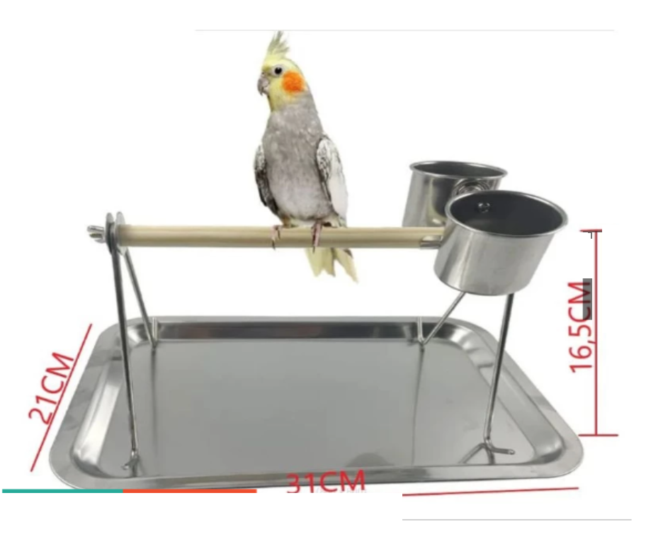 1 cầu đứng để bàn cây đậu gỗ, có kèm cóng ăn uống cho chim, vẹt (dài 31 rộng 21 cao 16,5)