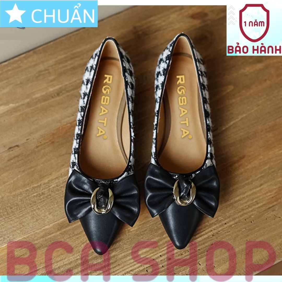 Giày Búp Bê Nữ 2p RO484 ROSATA Tại BCASHOP Mũi Nhọn Có Gắn Nơ Kèm Khóa Sành Điệu - Màu Đen