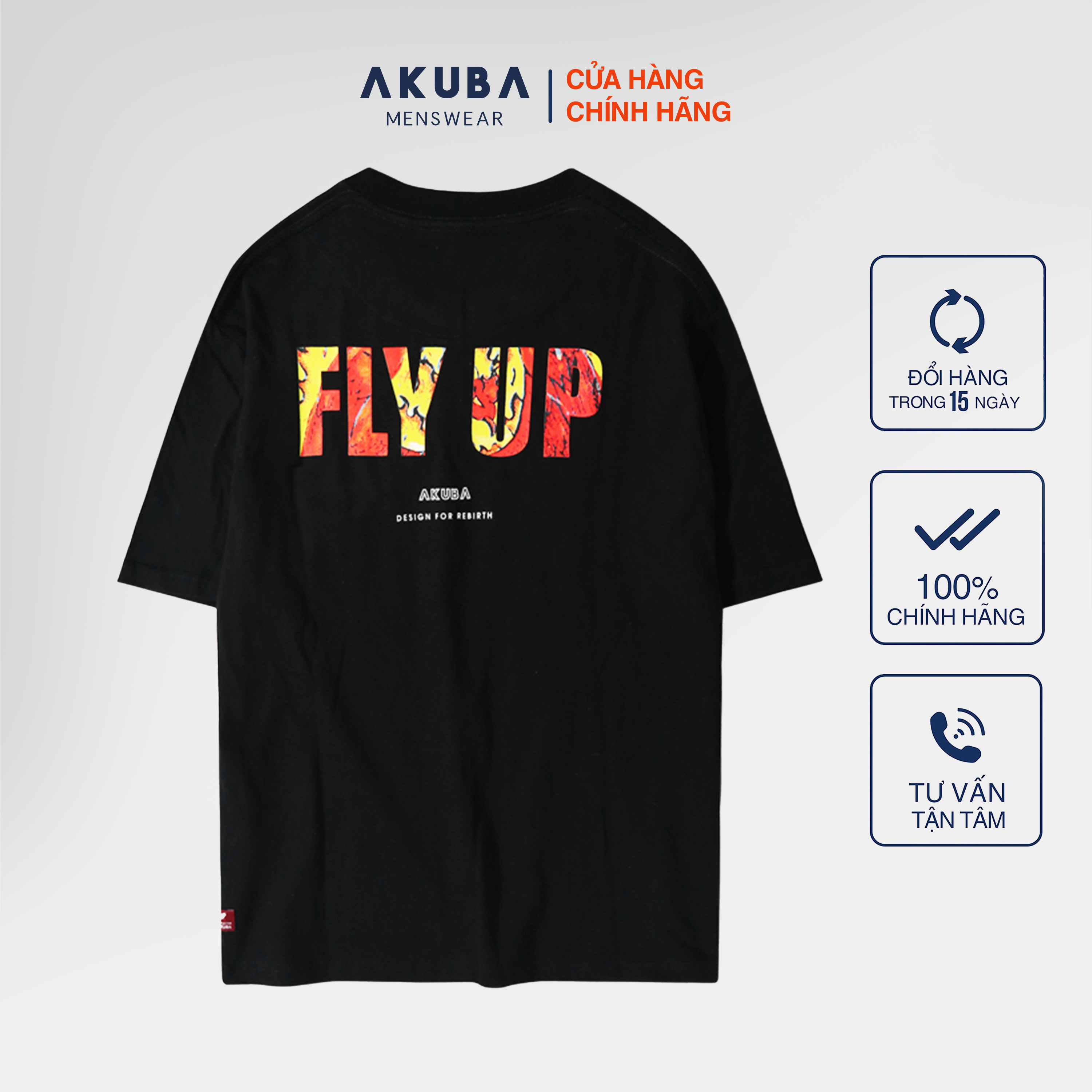 Áo thun nam đen tay ngắn AKUBA form oversize, vải 100% cotton, họa tiết in gel không rách, không co rút 01JW023