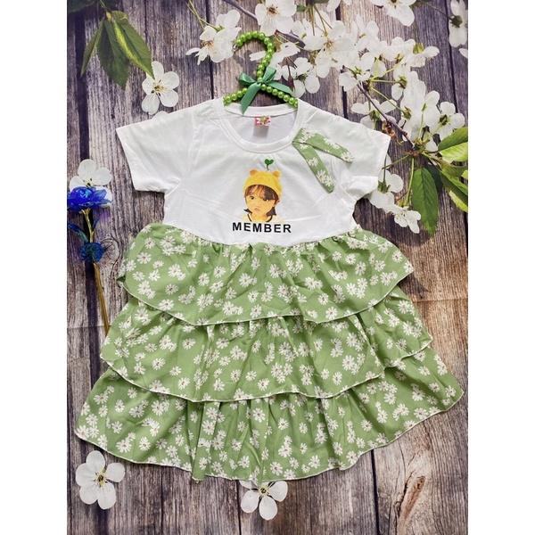 Đầm Bé Gái Hoa Size 18-22,5Kg, 4-6 Tuổi Kết Nơ Xếp Tầng, Váy In Hình Bé Dễ Thương