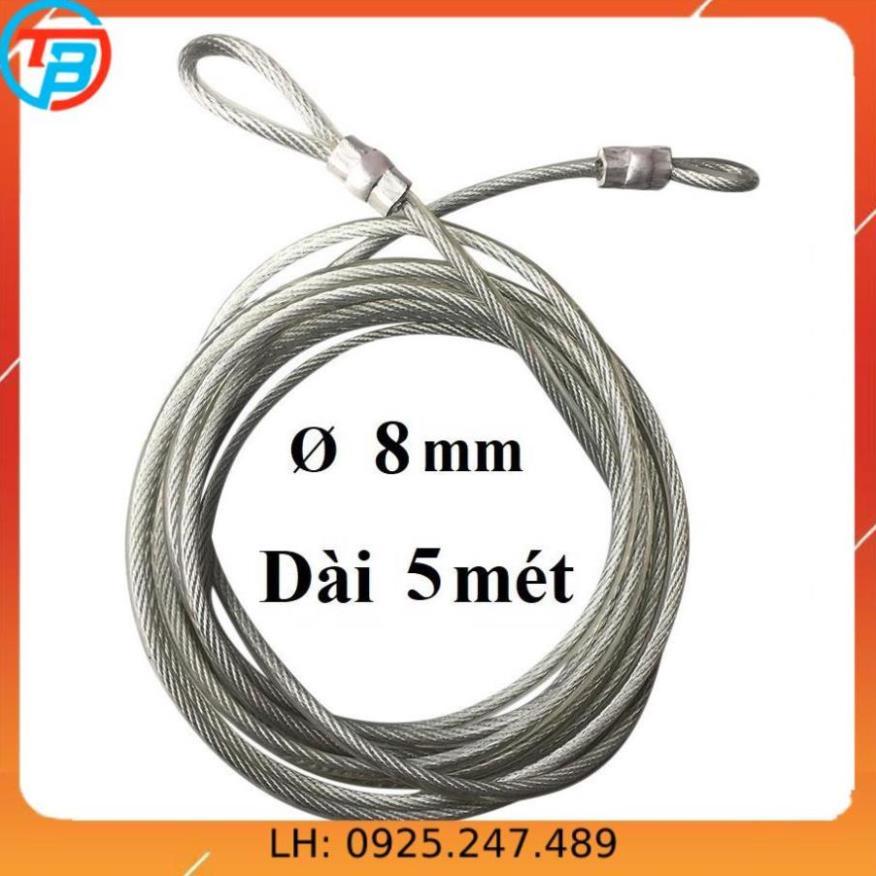 Dây cáp khóa xe bọc nhựa Phi 8mm - Dài 5 mét CÁP THÉP Thái Bình VinàN