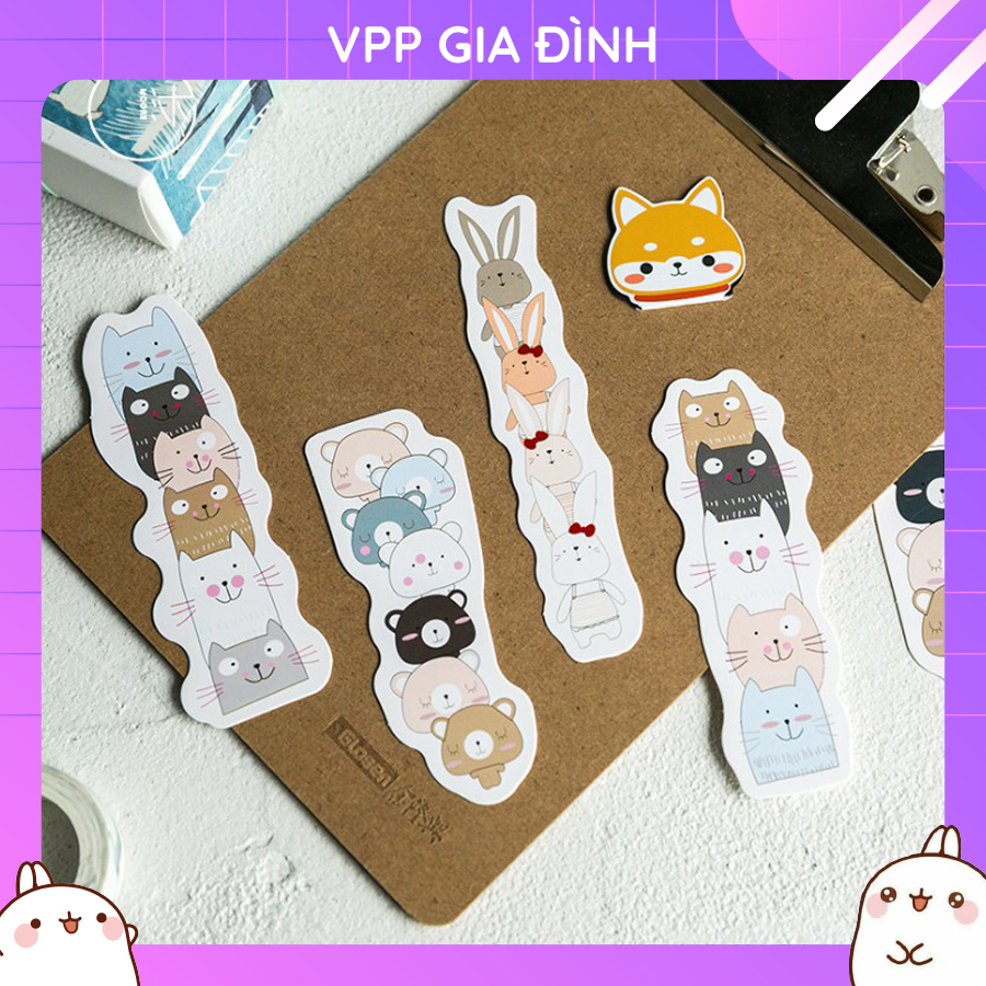 Hộp 30 Đánh Dấu Sách Bookmark Thú Cưng Siêu Cute Dễ Thương