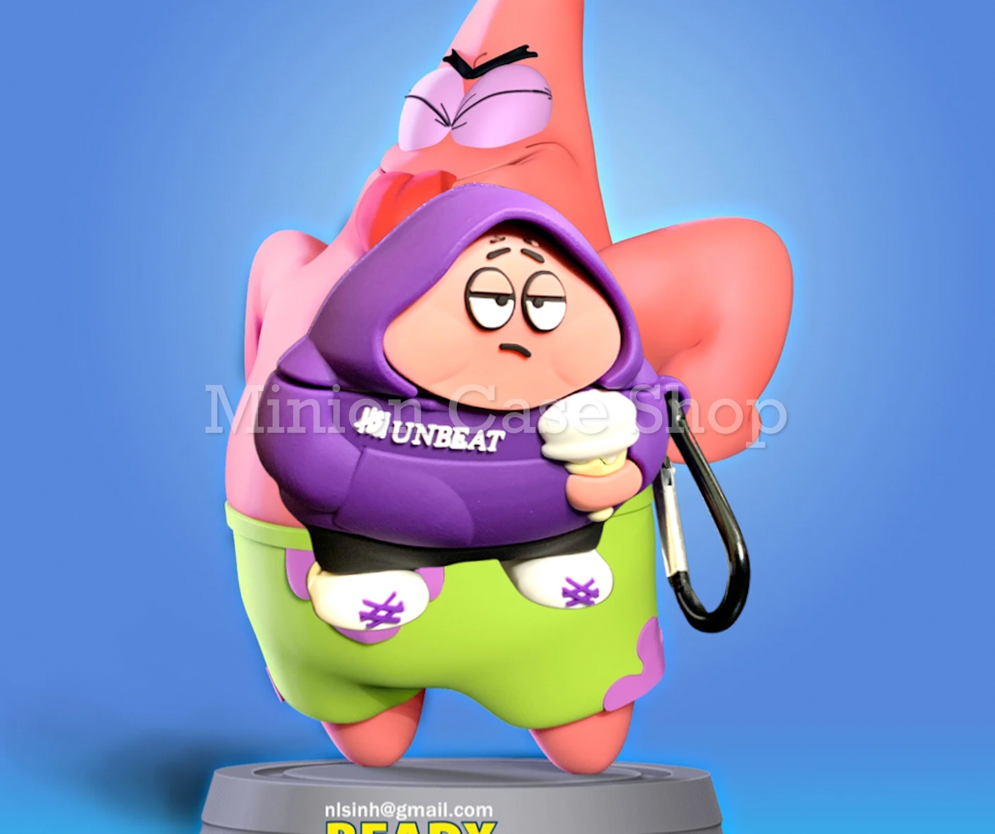 Bao Case Ốp dành cho Airpod 3 patrick star áo hoodie tím siêu cool silicon 3d cao cấp