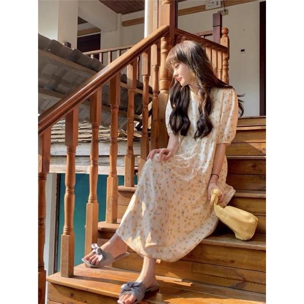 Váy Babydoll Hoa Nhí Vintage 2 Lớp Dáng Dài (ẢNH THẬT+VIDEO)