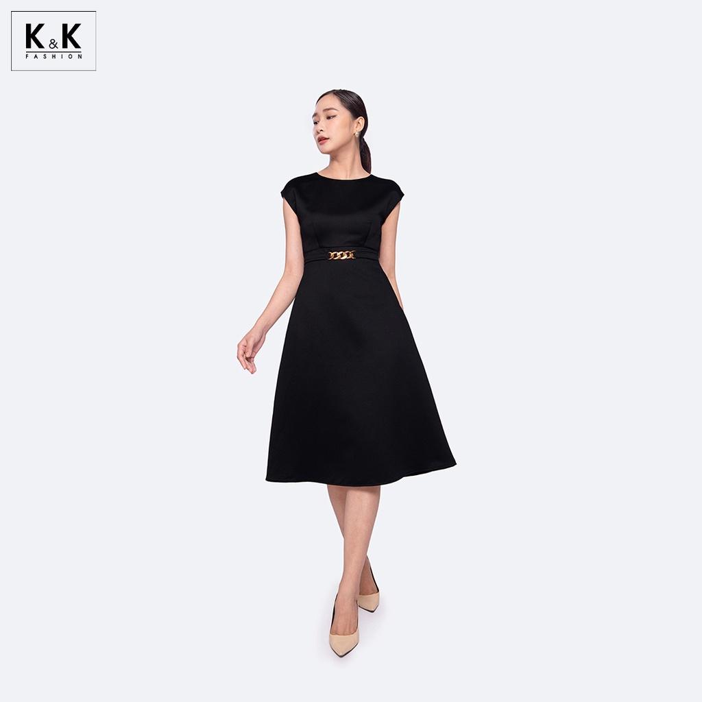 Đầm Đen Dáng Xòe Tay Hến K&amp;K Fashion KK119-02 Chất Liệu Tafta 2 Da