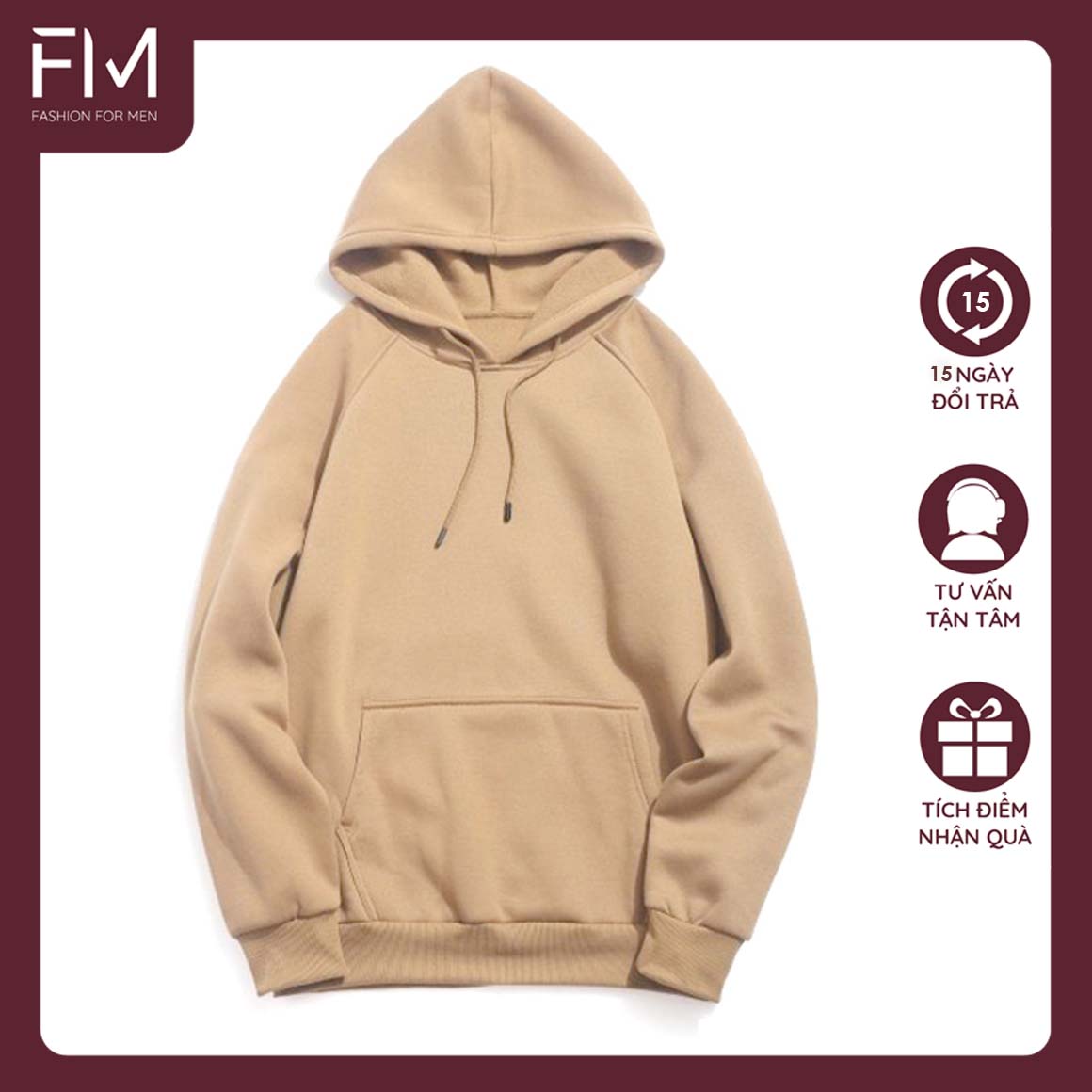 Áo hoodie nam nữ form rộng Unisex một màu cá tính Hàn Quốc – FORMEN SHOP – FM14GV016 - KEM - L