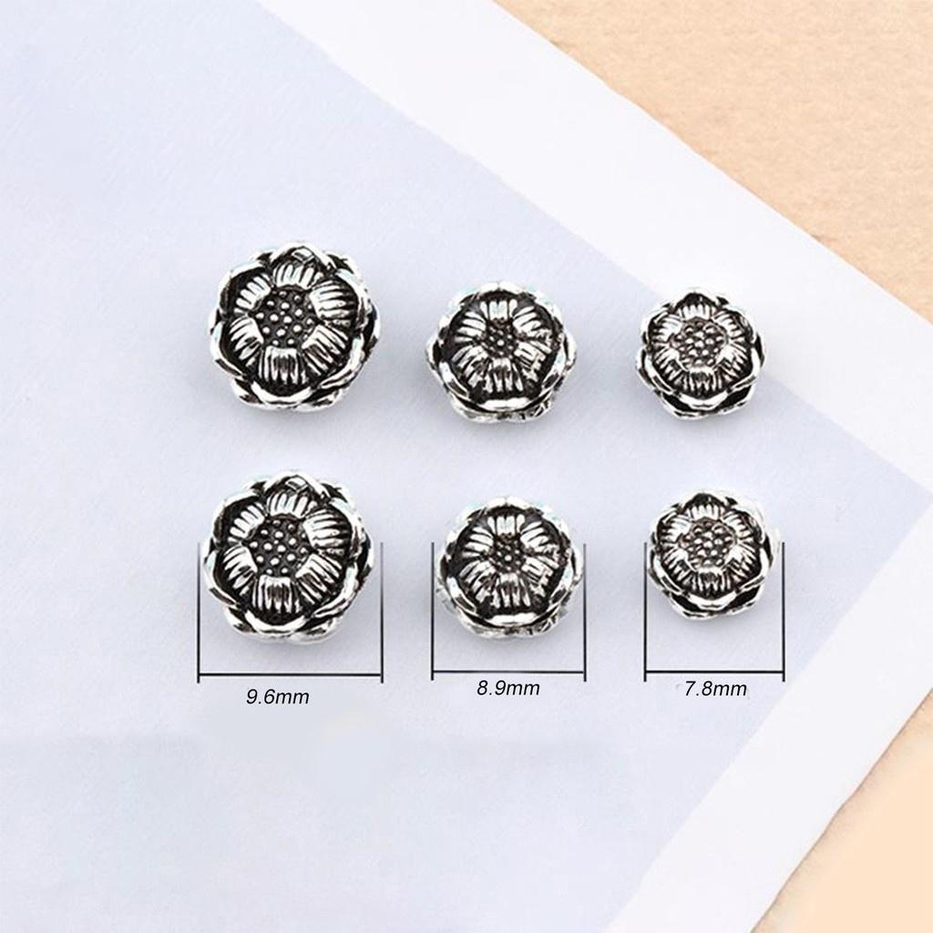 10 cái Charm bạc hạt châu tròn khắc hoa sen