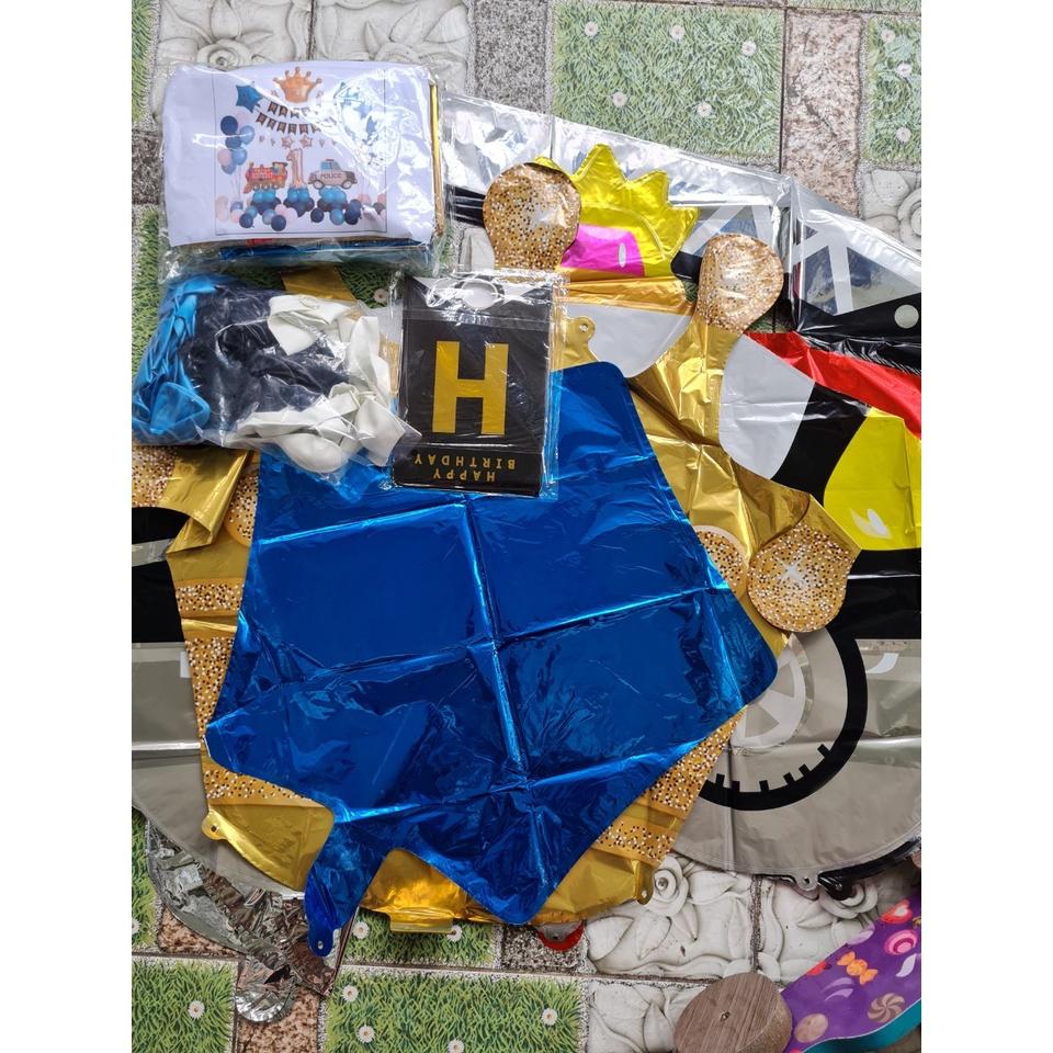 Set bong bóng phụ kiện trang trí sinh nhật, party cho bé trai, họa tiết xe cảnh sát, xe cứu hỏa 35-40cm - BOBABO