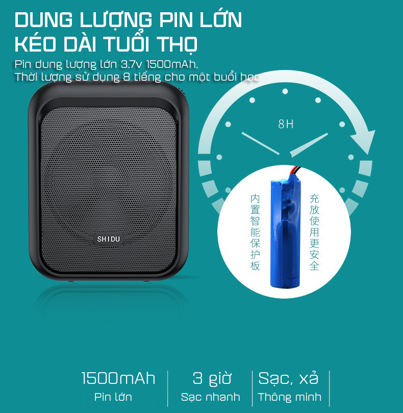 Loa Trợ Giảng Có Dây Hỗ Trợ Nghe Nhạc Bluetooth 5.0 SHIDU SD-M100 - Hàng Chính Hãng