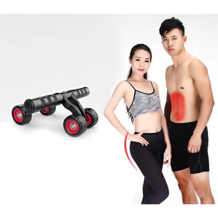 Con Lăn 4 Bánh Xe Tập Gym Săn Chắc Cơ Bụng Kèm Thảm Lót Gối và Thước Dây