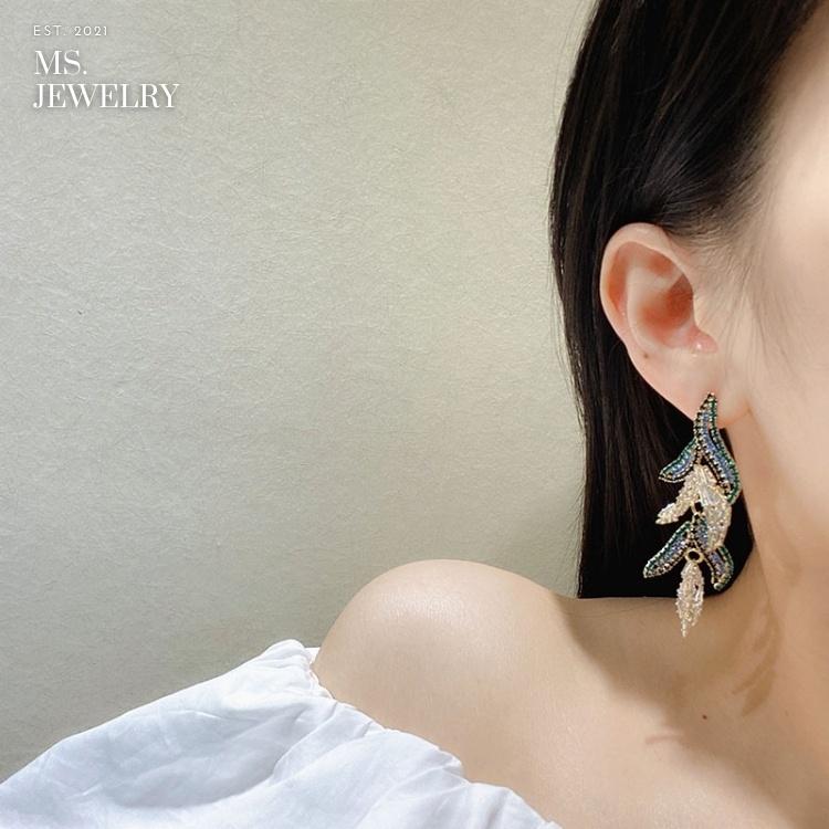 Khuyên Tai Bạc S925 Ms Jewelry Đính Đá Hình Lá Phong Cách Hàn Quốc U10