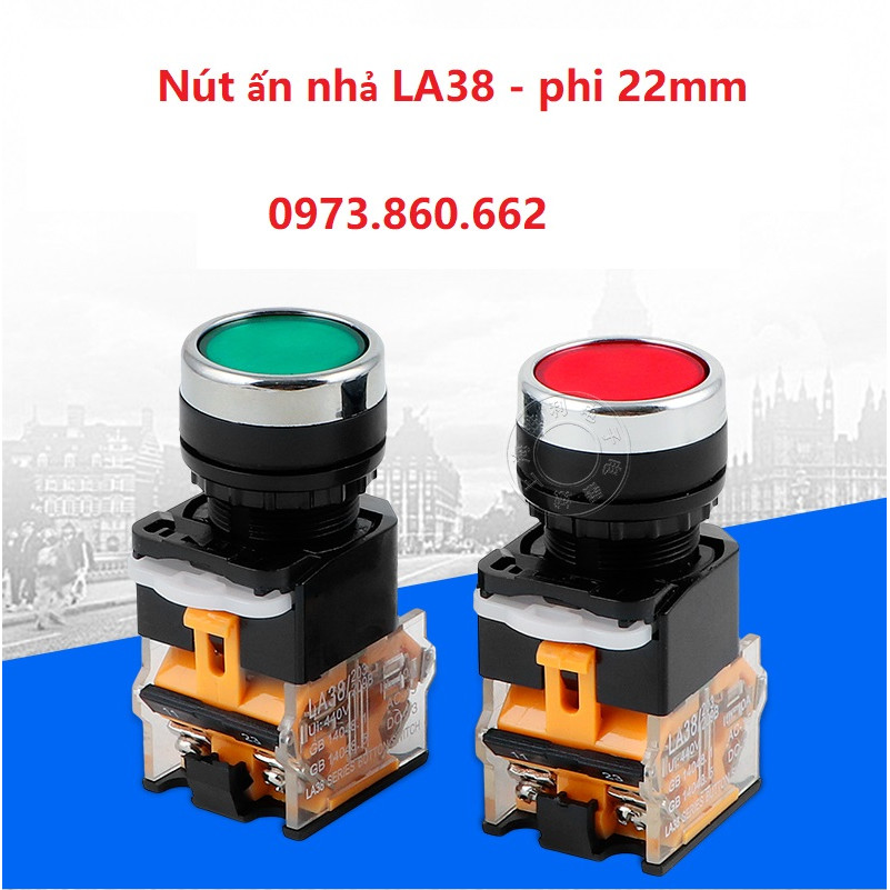 Nút ấn nhả LA38 Phi 22mm màu xanh đỏ